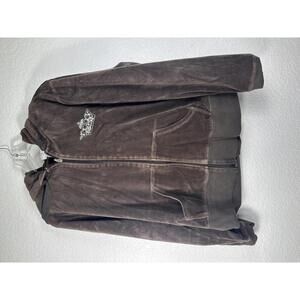 Y2K Brown Velour Hoodie Zip Up Rhinestone Crown Disneyland Resort XL